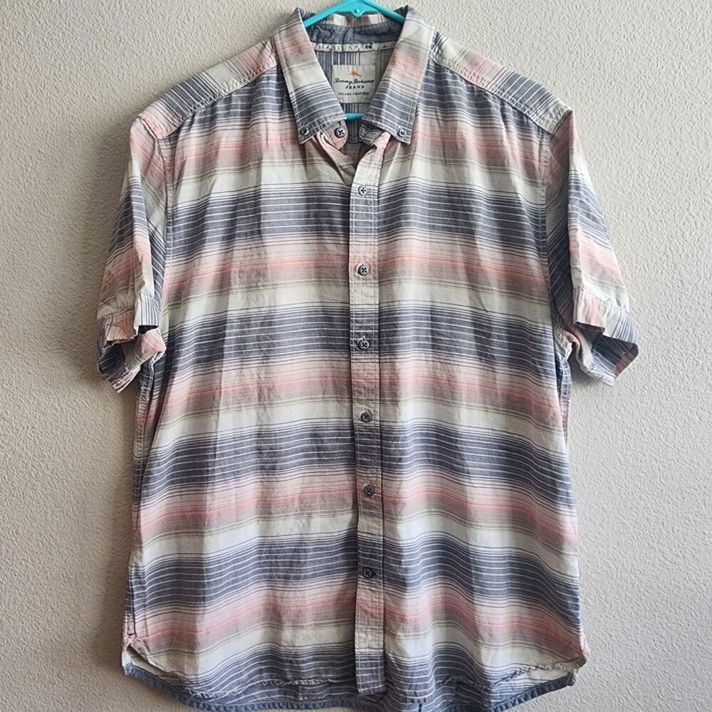 Tommy Bahama Shirt Mens Large Multicolor Striped Button Up Casual 100% Cotton